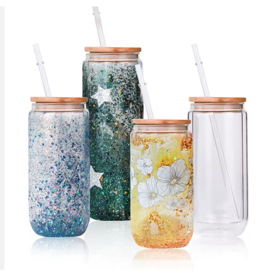 16oz Glass Snowglobe Cup